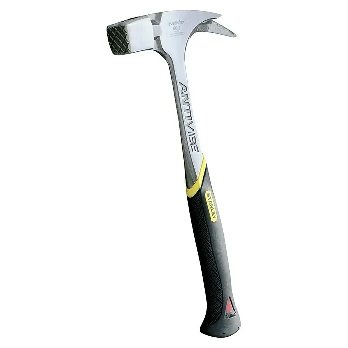 Stanley FatMax Zimmermannshammer ANTIVIBE - 600 g - Nahaufnahme eines FatMax 600 AntiVibe Hammer mit Stahlgriff und strukturiertem Griff für verbesserten Halt.