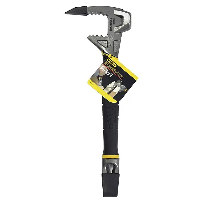 Stanley FatMax Abbruchwerkzeug Fubar II - Länge: 380 mm, Schwarz/Gelb - Nahaufnahme eines Stanley FatMax FuBar II Abbruchwerkzeugs, das für verschiedene Abbruch- und Hebelarbeiten konzipiert ist.