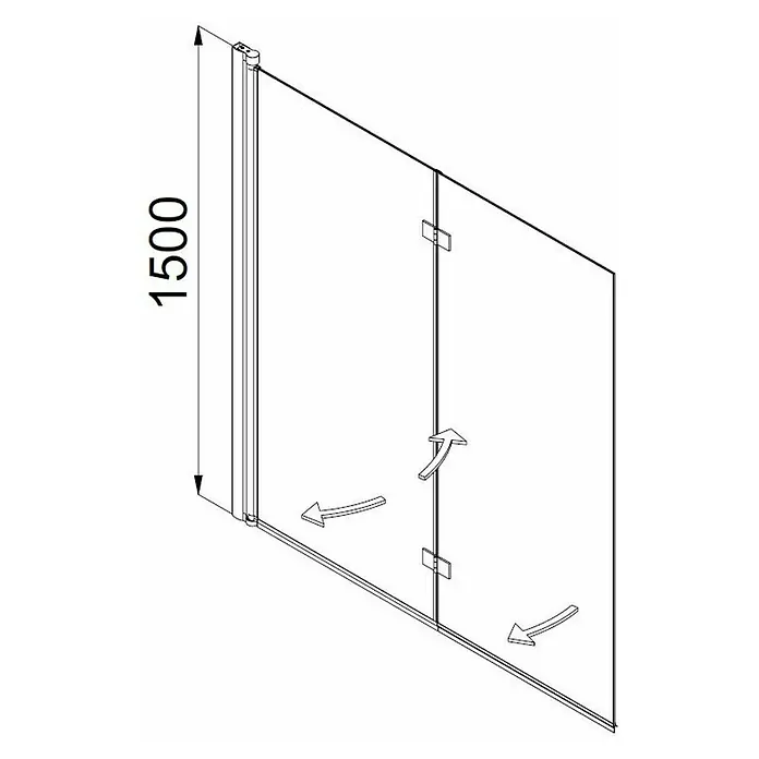 Camargue Vario Badewannenaufsatz S85 - B x H: 140 x 150 cm, 2 Stk., Chrom - Bild einer Duschabtrennung mit einer Höhe von 1500 mm, bestehend aus zwei Glastüren und Beschlägen, die einen eleganten und funktionalen Duschbereich schafft.
