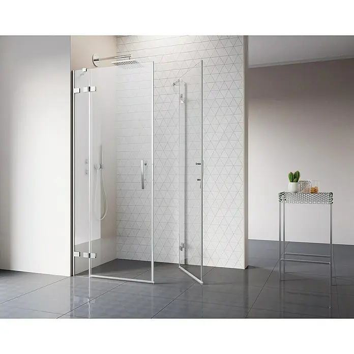 Camargue Air 2.0 Eckdusche C74+C72 - 97 x 77 x 200 cm, Beschichtet, Chrom, Glasstärke: 8 mm - Duschkabine aus Glas mit Chromdetails. Das Design ist modern und minimalistisch, ideal für ein stilvolles Badezimmer.