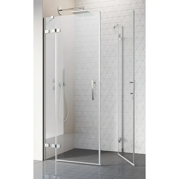 Camargue Air 2.0 Eckdusche C74+C72 - 97 x 77 x 200 cm, Beschichtet, Chrom, Glasstärke: 8 mm - Moderne Duschkabine mit klaren Glaswänden und chromfarbenen Beschlägen, die ein elegantes und minimalistisches Design im Badezimmer bietet.