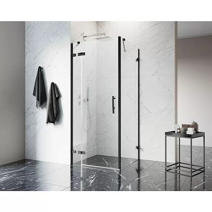 Camargue Air 2.0 Eckdusche B73L+B78 - L x B x H: 87 x 97 x 200 cm, Beschichtet, Schwarz, Glasstärke: 8 mm, DIN Anschlag: Links - Stimmungsaufnahme