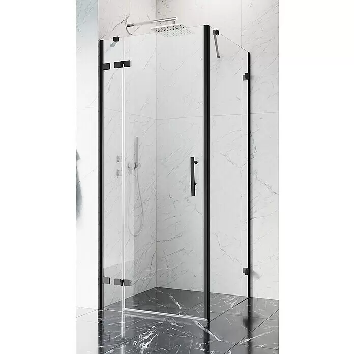 Camargue Air 2.0 Eckdusche B73L+B78 - L x B x H: 87 x 97 x 200 cm, Beschichtet, Schwarz, Glasstärke: 8 mm, DIN Anschlag: Links - Stimmungsaufnahme