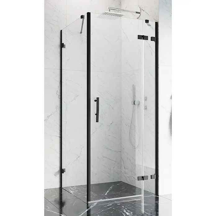 Camargue Air 2.0 Eckdusche B73R+B78 - L x B x H: 87 x 97 x 200 cm, Beschichtet, Schwarz, Glasstärke: 8 mm, DIN Anschlag: Rechts - Elegante Duschkabine mit schwarzem Rahmen und klarem Glas. Das moderne Design verleiht jedem Badezimmer einen Hauch von Stil und Luxus.