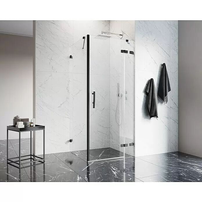 Camargue Air 2.0 Eckdusche B73R+B78 - L x B x H: 87 x 97 x 200 cm, Beschichtet, Schwarz, Glasstärke: 8 mm, DIN Anschlag: Rechts - Stimmungsaufnahme