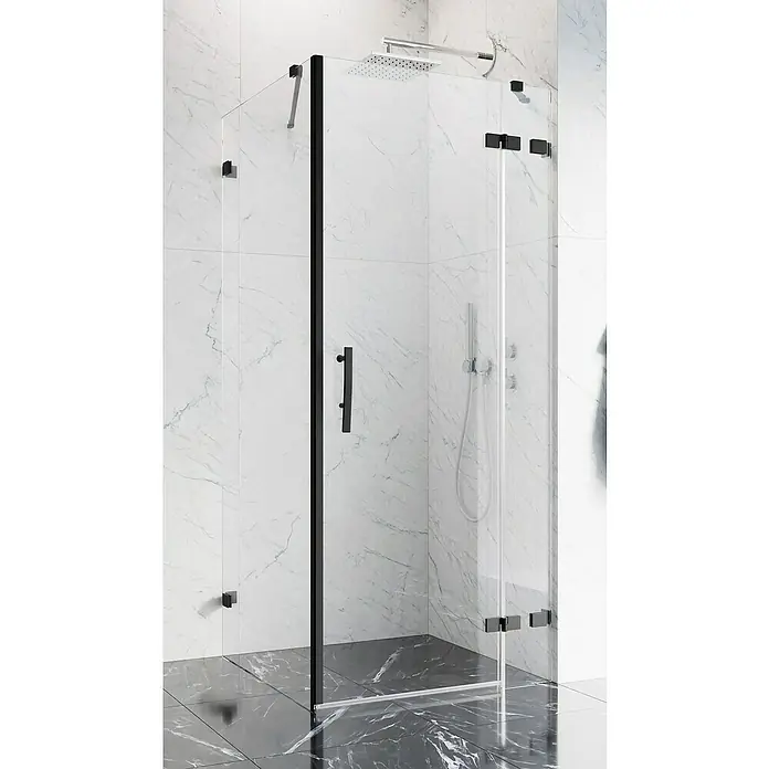 Camargue Air 2.0 Eckdusche B73R+B78 - L x B x H: 87 x 97 x 200 cm, Beschichtet, Schwarz, Glasstärke: 8 mm, DIN Anschlag: Rechts - Elegante Duschkabine mit schwarzem Rahmen und klarem Glas. Das moderne Design fügt sich nahtlos in jedes Badezimmer ein und bietet ein luxuriöses Duscherlebnis.