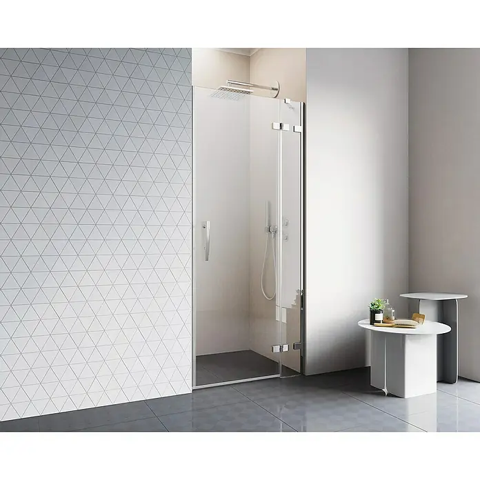 Camargue Air 2.0 Nischendusche C73R+C29 - 87 x 200 cm, Beschichtet, Chrom, 8 mm, DIN Anschlag: Rechts - Elegante Duschkabine mit klarem Glas und modernen Beschlägen. Das Design fügt sich nahtlos in jedes Badezimmer ein und bietet eine stilvolle Duscherfahrung.