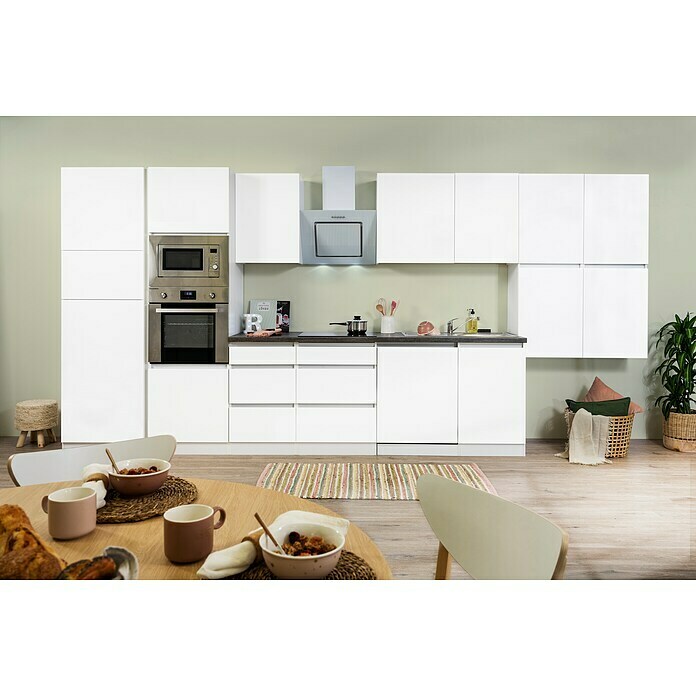 Respekta Premium Küchenzeile GLRP445HWWMGKE (Breite: 445 cm, Mit Elektrogeräten, Weiß matt)