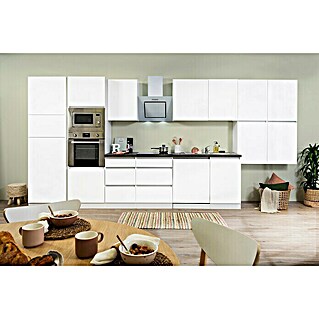 Respekta Premium Küchenzeile GLRP445HWWMGKE (Breite: 445 cm, Weiß, Matt, Dekor Arbeitsplatte: Steinoptik, Mit Elektrogeräten)