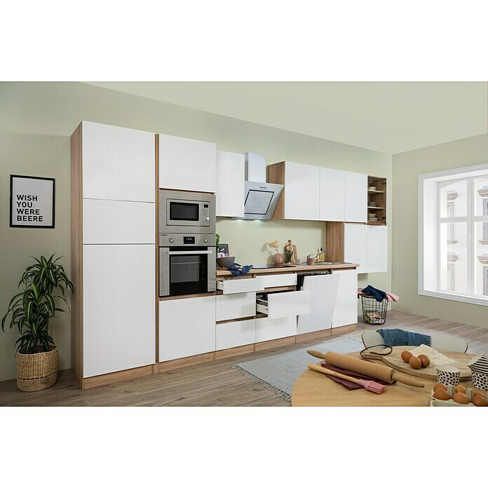 Respekta Premium Küchenzeile GLRP445HESWMGKE (Breite: 445 cm, Mit Elektrogeräten, Weiß matt)