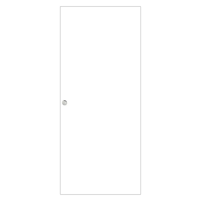 Optimum Schiebetür-Komplettset Optirail - 83 x 204 cm, Streichfähig, Wabe - Glatte, weiße Innentür mit schmalem, schwarzem Rahmen und runder Türklinke, die ein modernes und minimalistisches Design bietet.