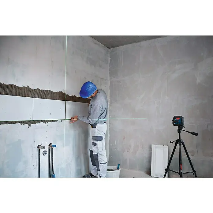 Bosch Professional Linienlaser GLL 2-15 G - Max. Arbeitsbereich: 15 m, 5 -tlg. - Fliesenleger mit Bosch-Laser-Wasserwaage GLL 3-80 CG für präzises Arbeiten. Ideal für exakte Ausrichtung bei Fliesen und anderen Bauprojekten.