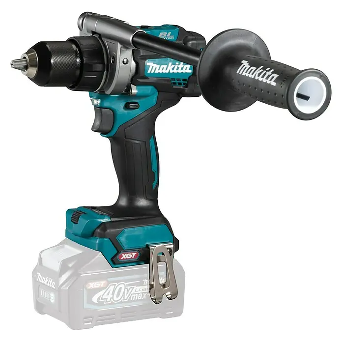 Makita XGT 40V max. Taladro atornillador de batería DF001GZ - 40 V, Sin batería - El taladro inalámbrico Makita con mango auxiliar ofrece alta potencia y control para tareas de perforación exigentes.