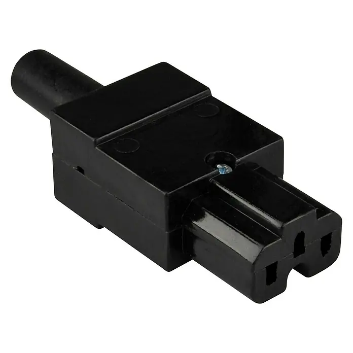 Voltomat Stecker Heißgeräte - Schwarz - Ein schwarzer Kaltgerätestecker für den Stromanschluss von Geräten.