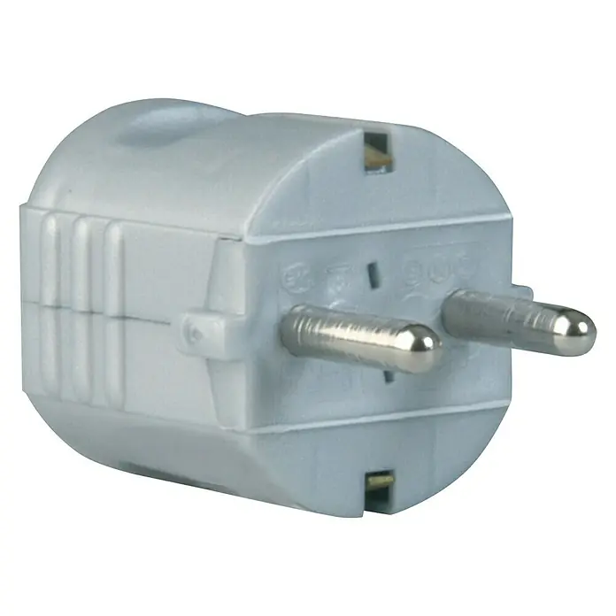 UniTEC Schutzkontaktstecker - Silber, PVC, IP20 - Grauer Eurostecker für Stromanschlüsse, ideal für Reisen in Europa. Kompaktes Design und sichere Verbindung für Elektrogeräte.