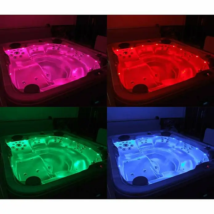 Camargue Außen-Whirlpool Spirit - 200 x 200 x 89 cm, Grau/Weiß, Max. Personenzahl: 5 - Hot Tub mit LED-Beleuchtung in verschiedenen Farben für entspannende Momente.