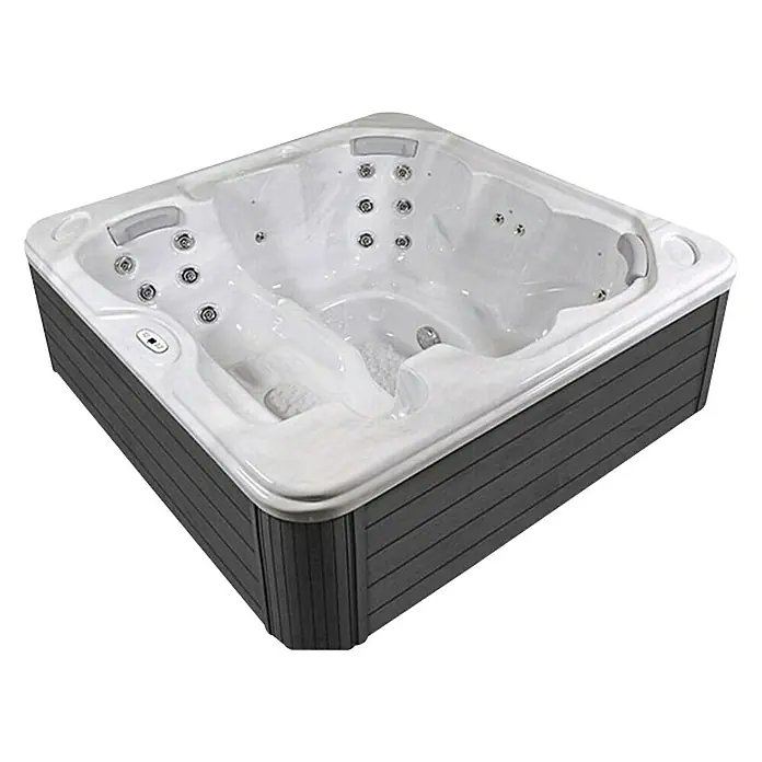 Camargue Außen-Whirlpool Emotion - 213 x 213 x 87 cm, Grau/Weiß, Max. Personenzahl: 6 - Quadratischer Whirlpool mit grauer Verkleidung und weißem Innenraum. Entspannung pur im eigenen Garten.
