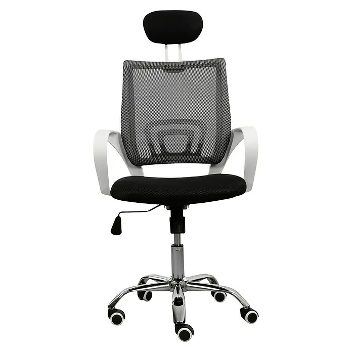 Silla de oficina Marta - Blanco/Negro, Reposacabezas - Silla de oficina con respaldo de malla y reposacabezas en blanco y negro.