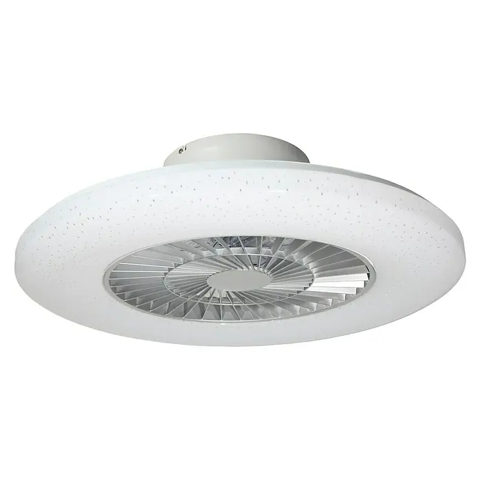 Voltomat Ventilador de techo Estrellas - Blanco, 60 cm, 40 W, Blanco cálido - Primer plano de una moderna lámpara de techo blanca con ventilador integrado, perfecta para interiores elegantes y buena circulación del aire.