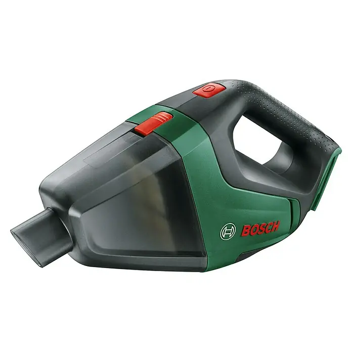 Bosch Power for All 18V Aspirador de mano de batería Universal Vac 18 - 18 V, Sin batería, Volumen de recipiente: 0,5 l - Esta imagen muestra una aspiradora de mano inalámbrica Bosch en verde y negro, ideal para limpiezas rápidas en casa o en el coche.