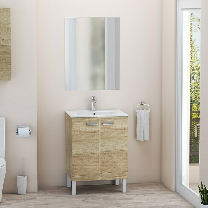 Conjunto de muebles de baño BORNEO 60 cm, lavabo incluido, color gris  espacial/roble – Muebles Slavic