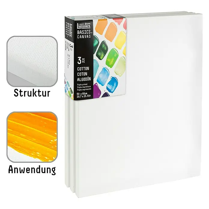 Liquitex Basics Keilrahmen CNV - 60 x 50 x 1,8 cm, Baumwolle, 3-fach grundiert - Ein Satz Liquitex Basics Leinwände, dreifach grundiert, ideal für Künstler. Abmessungen: 50 x 60 cm.