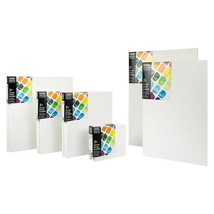 Liquitex Basics Keilrahmen CNV - 40 x 40 x 1,8 cm, Baumwolle, 3-fach grundiert - Produktaufnahme von Liquitex Basics Leinwänden in verschiedenen Größen, ideal für Künstler und Hobbyanwender.