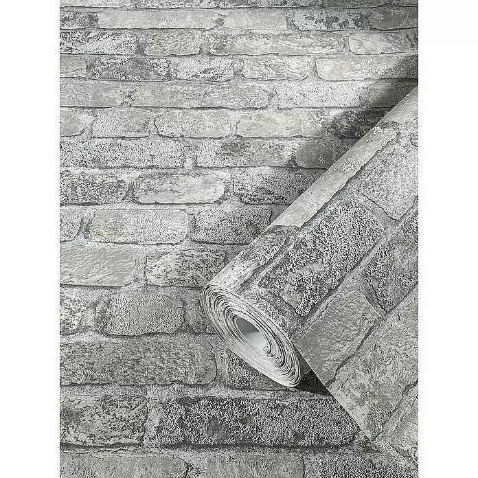 Marburg Sand & Stones Vliestapete Steinmauer II - Grauweiß, Steinoptik, 10,05 x 0,53 m - Detailaufnahme