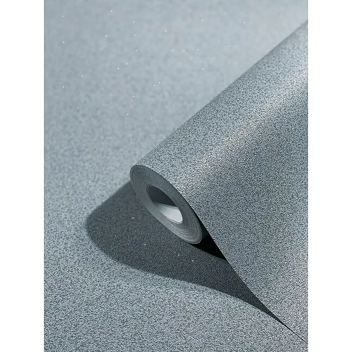 SCHÖNER WOHNEN-Kollektion New Spirit Vliestapete - Mittelgrau, Uni, 10,05 x 0,53 m - Nahaufnahme einer Rolle grauer Tapete mit subtilem Glitzereffekt, ideal für moderne Innenräume.