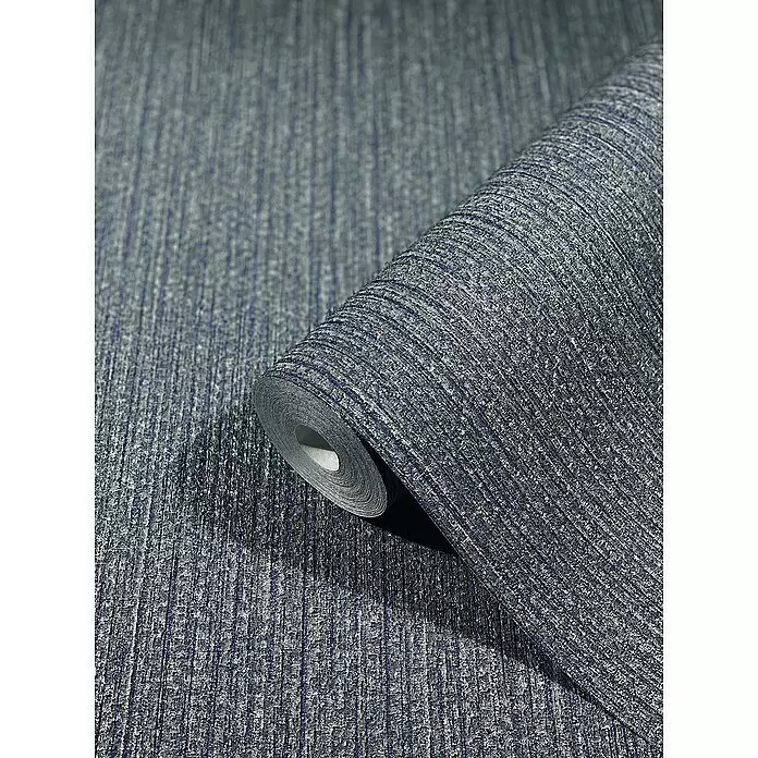 SCHÖNER WOHNEN-Kollektion New Spirit Vliestapete Struktur - Blau, Uni, 10,05 x 0,53 m - Strukturierte blau-graue gestreifte Tapetenrolle mit dezentem Schimmereffekt.