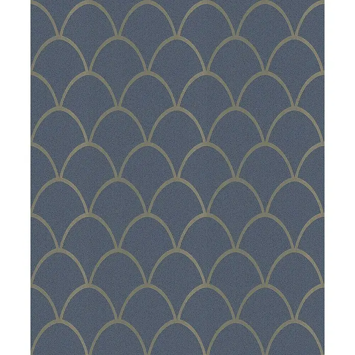 SCHÖNER WOHNEN-Kollektion New Spirit Vliestapete - Blau/Gold, Grafisch, 10,05 x 0,53 m - Elegantes, blaues Tapetenmuster mit goldenen Art-Déco-Fischschuppen. Eine stilvolle Wandgestaltung für ein luxuriöses Ambiente.