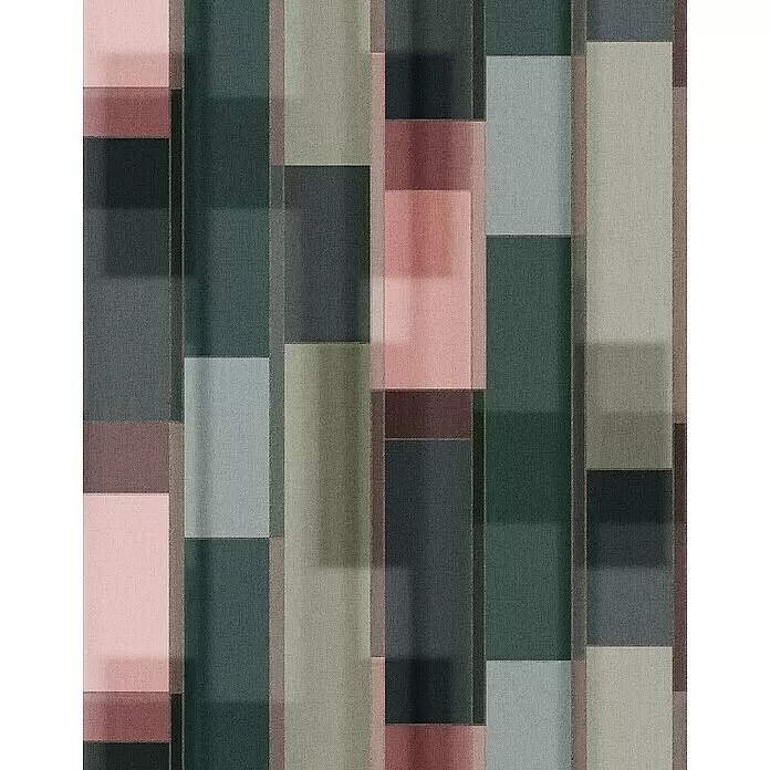 SCHÖNER WOHNEN-Kollektion New Spirit Fototapete Digitaldruck Nuance - 212 x 270 cm, Grau/Grün - Stoffmuster aus überlappenden vertikalen und horizontalen Rechtecken in gedämpftem Grün, Grau, Rosa und Bordeaux.