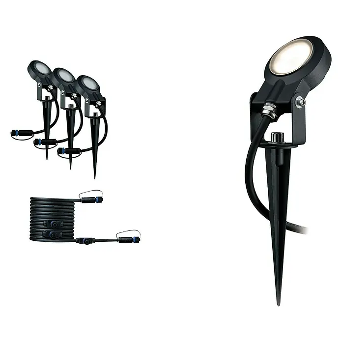 Paulmann Plug & Shine LED-Gartenspot-Set Sting Erweiterung - 6 W, Anthrazit, 24 V, 3 Stk., Ø x H: 5,2 x 29 cm - Gartenstrahler-Set mit Erdspieß, ideal für die stimmungsvolle Beleuchtung von Außenbereichen. Robuste Bauweise, einfache Installation.