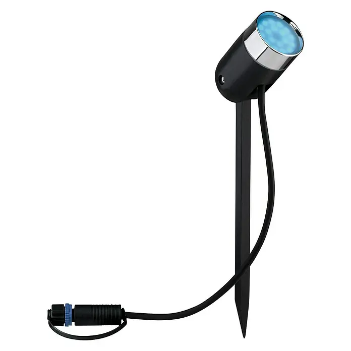 Paulmann Plug & Shine Basis-Set LED-Gartenstrahler Pike Smart Home Zigbee 3.0 - Anthrazit, Ø x H: 5 x 22,5 cm, 4,5 W, Per App steuerbar, IP44, 3 Stk. - Gartenstrahler mit Erdspieß. Der schwarze LED-Strahler mit blauem Licht ist ideal für die Gartenbeleuchtung und verfügt über einen Erdspieß.