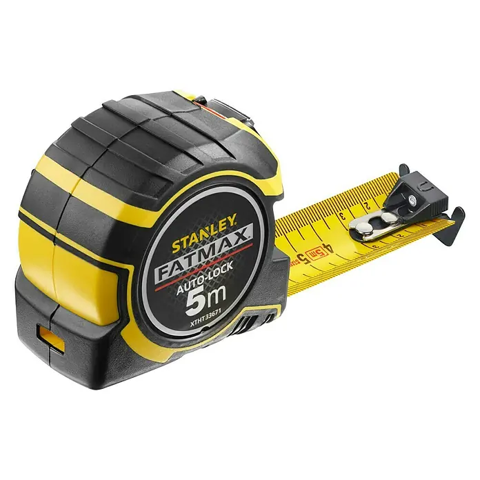 Stanley FatMax Kapselmaßband Autolock - Länge Maßband: 5 m - Stanley Fatmax Rollbandmaß, 5 Meter Länge. Das robuste Gehäuse und die gut lesbare Skala machen es zum idealen Werkzeug für genaue Messungen.