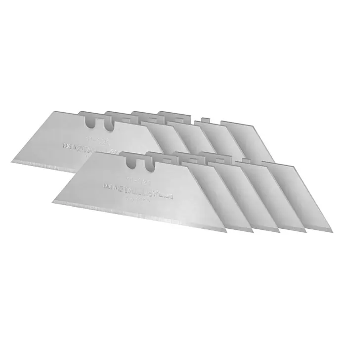 Stanley Ersatzklingen - 10 Stk. - Bild von einer Packung Stanley 11-921 Trapezklingen, ideal für Cuttermesser. Hergestellt aus robustem Stahl für präzise und sichere Schnitte.