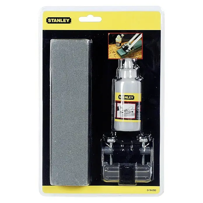 Stanley Universal-Schleif-Set - 3 -tlg. - Stanley Schleifstein-Set mit Öl und Werkzeugführung zum Schärfen von Werkzeugen. Perfekt für präzises und sicheres Schleifen.