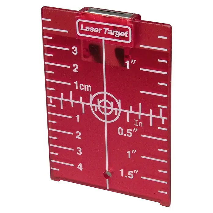 Laser-Zieltafel - Höhe: 11,4 cm - Rote Laserzielscheibe mit Zentimeter- und Zoll-Skala für präzise Messungen und Ausrichtung.