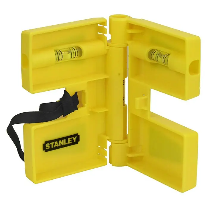 Stanley Wasserwaage - Anzahl Libellen: 3 Stk. - Gelbe Stanley-Wasserwaage mit vier aufklappbaren Seiten, die das Messen von Winkeln erleichtert, ideal für präzise Arbeiten.