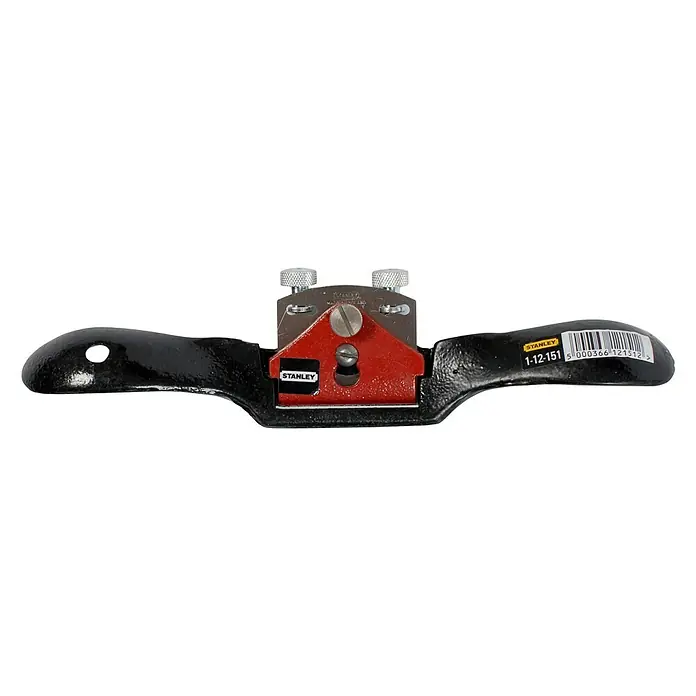 Stanley Hobel 151 - Breite: 55 mm - Stanley 1-12-151 Speichenhobel mit robustem, schwarzem Korpus und rotem Klingenträger, ideal zum Bearbeiten von Holzrundungen.