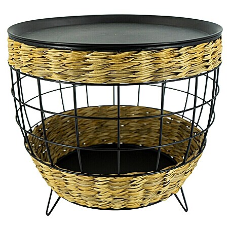 Beistelltisch Polyrattan (Ø x H: 50 x 45 cm, Natur/Schwarz)