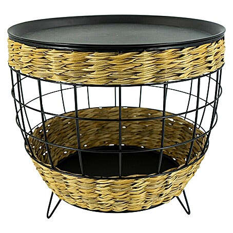 Beistelltisch Polyrattan (Ø x H: 40 x 30 cm, Natur/Schwarz)