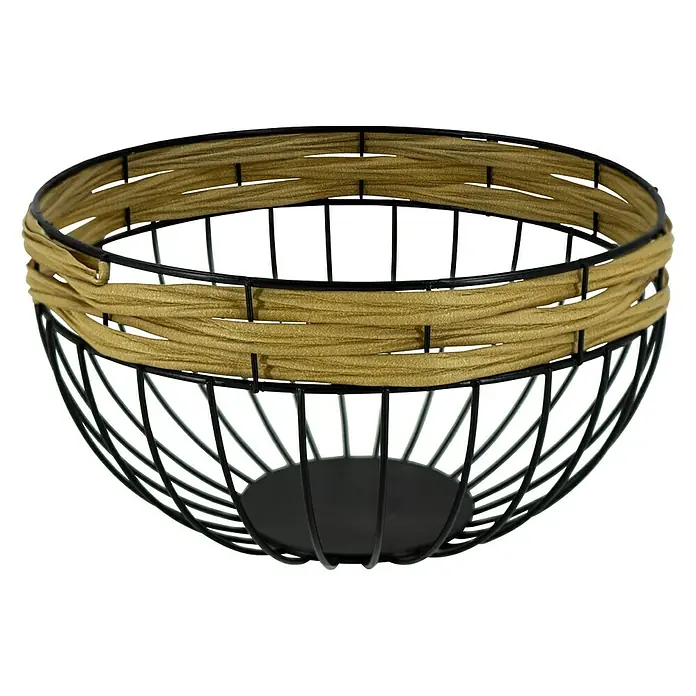 Schale Polyrattan - Ø x H: 30 x 18 cm, Schwarz - Drahtkorb mit dekorativem Band, ideal für Obst oder Gemüse, stilvoll und praktisch für die Küche.