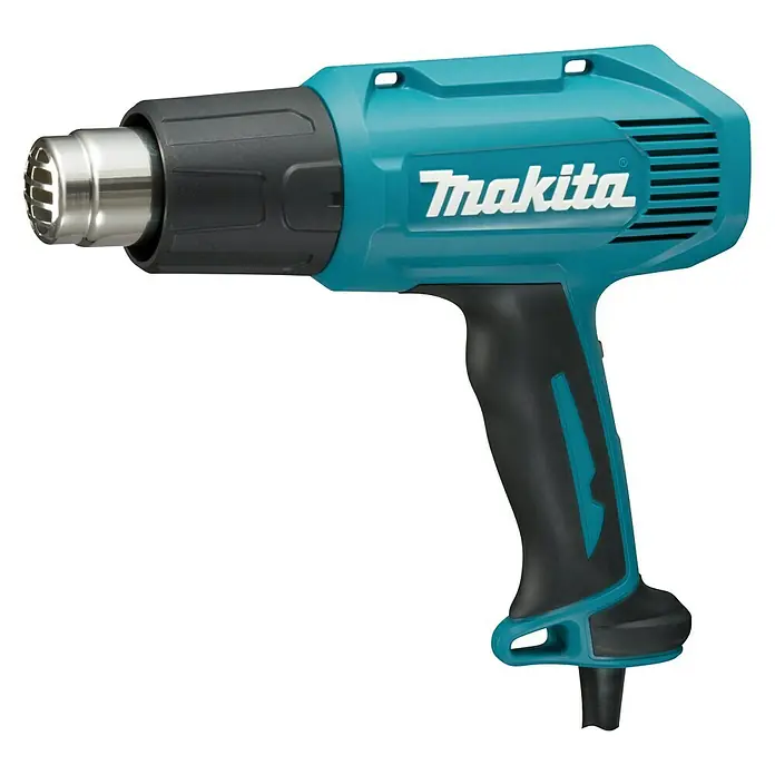 Makita Heißluftgebläse HG5030K - 1.600 W, Temperaturbereich: 350 °C - 500 °C - Das Makita Heißluftgebläse im auffälligen Türkis und Schwarz. Ideal für präzise Arbeiten, robust und zuverlässig.