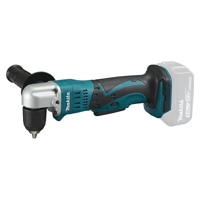 Makita LXT 18V Akku-Winkelbohrmaschine DDA351Z - 18 V, Ohne Akku - Nahaufnahme eines Makita Akku-Winkelbohrschraubers, ideal für schwer zugängliche Stellen. Das Werkzeug ist robust und vielseitig einsetzbar.
