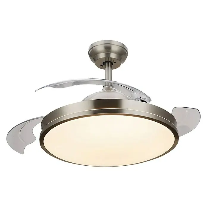 Philips Ventilador de techo Atlas Nickel - Níquel, 106 cm, 48 W, Blanco cálido - Ventilador de techo con luz LED integrada y aspas transparentes, ideal para espacios modernos. Diseño elegante para una refrigeración cómoda.
