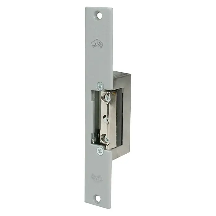 JiS Cerradura electrónica 1740-901G - L x An x Al: 160 x 22 x 28 mm, Apto para: Todas las puertas, Gris - Primer plano de un abrepuertas eléctrico, un dispositivo para la apertura remota de puertas, ideal para sistemas de seguridad.