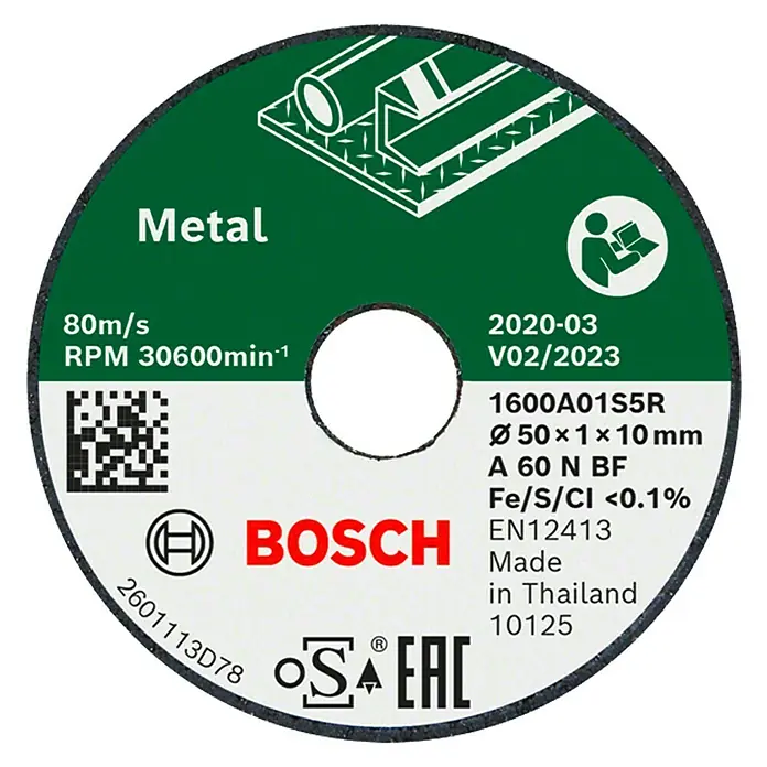 Bosch Trennscheibe - Durchmesser: 50 mm, Edelstahl - Nahaufnahme einer Bosch Metalltrennscheibe, ideal zum Schneiden von Metall mit hoher Präzision und Effizienz.