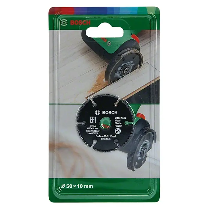Bosch Karbid-Trennscheibe Carbide Multi Wheel - Durchmesser: 50 mm, Stärke: 1 mm, Geeignet für: Holz - Bosch Carbide Multi Wheel für Holz, Nägel, Kunststoff und Putz, Durchmesser 50 x 10 mm.