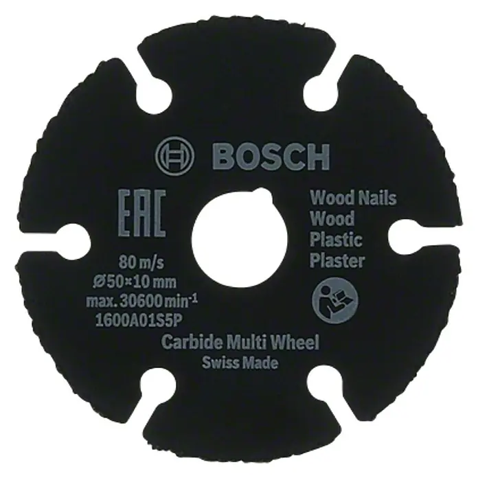 Bosch Karbid-Trennscheibe Carbide Multi Wheel - Durchmesser: 50 mm, Stärke: 1 mm, Geeignet für: Holz - Bosch Carbide Multi Wheel Trennscheibe für Holz mit Nägeln, Holz, Kunststoff und Putz, Schweizer Fabrikat.